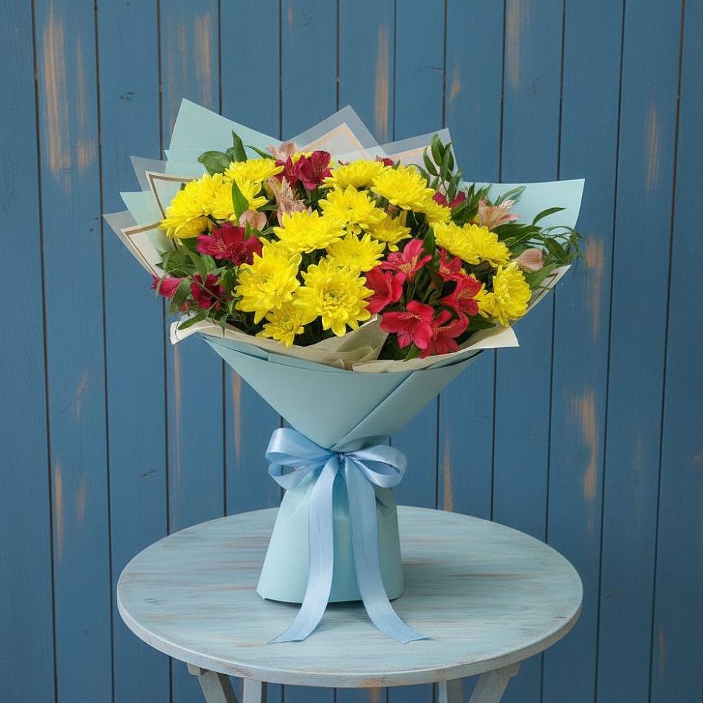 Букет цветов из: Альстромерии и Хризантемы в Закаменске