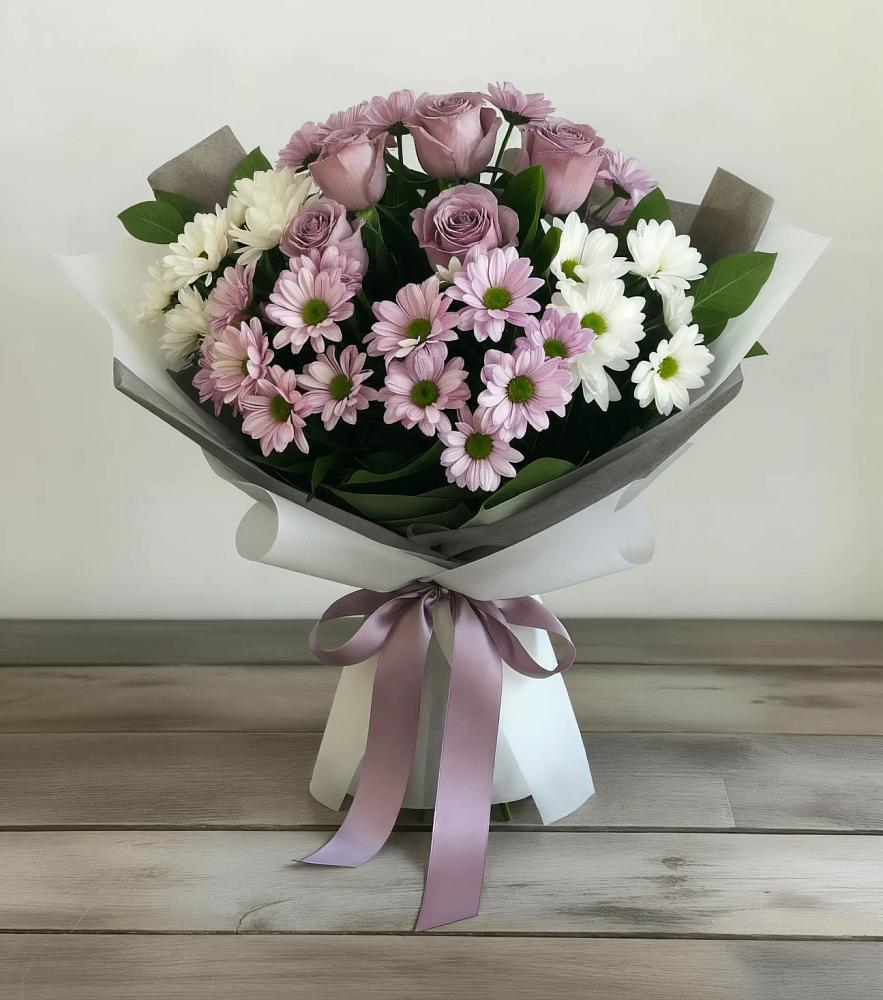 Букет цветов из: Хризантемы и Розы в Закаменске