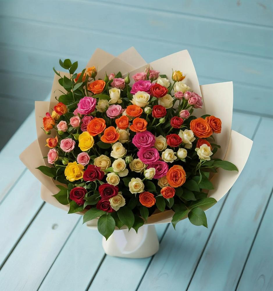 Букет Микс из разноцветных кустовых роз в Закаменске