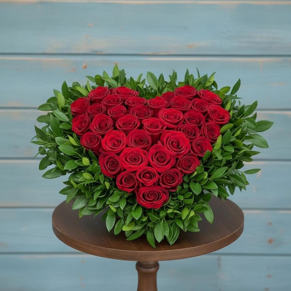 Цветочная композиция из Розы в виде сердца в Закаменске