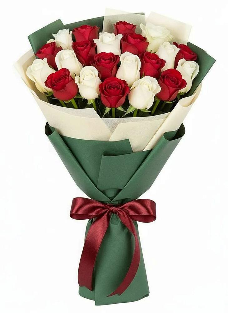 Букет Микс из красных и белых роз в Закаменске
