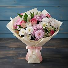 Букет цветов из:  Хризантемы, Альстромерии и Розы в Закаменске