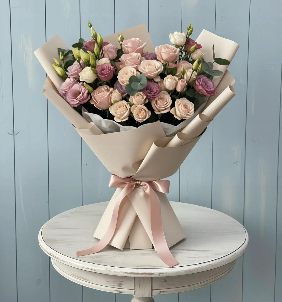 Букет цветов из: Розы и Лизиантусы в Закаменске