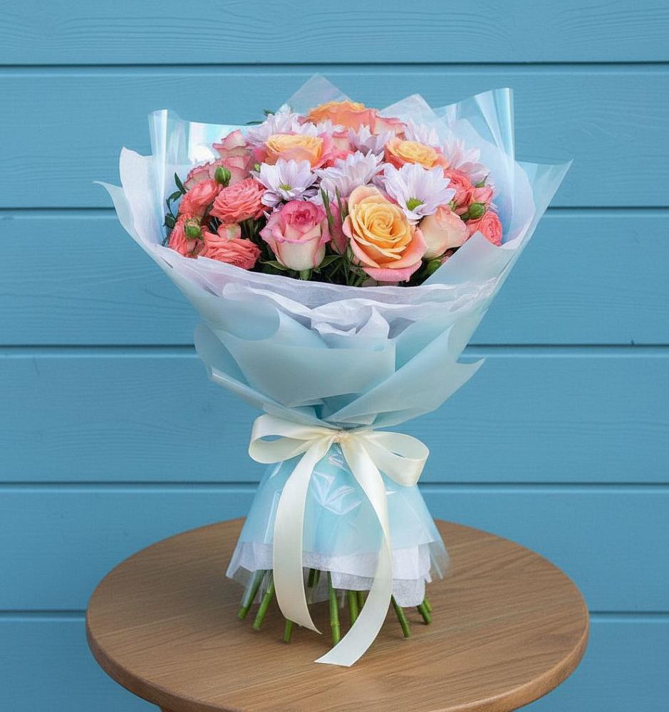 Букет цветов из: Хризантемы и Розы в Закаменске